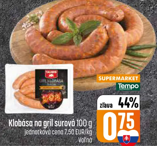 Voľná klobása na gril surová