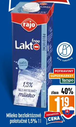 Rajo Lakto Free Mlieko polotučné 1,5%
