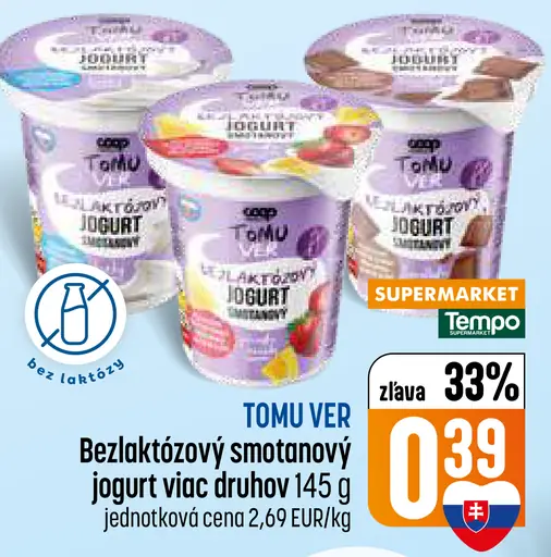 Coop Tomu ver bezlaktózový smotanový jogurt viac druhov