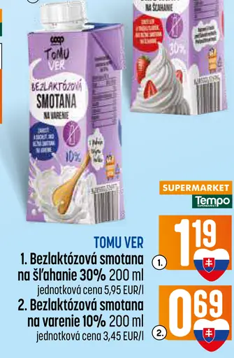 Coop Tomu ver bezlaktózová smotana na šľahanie 30 %