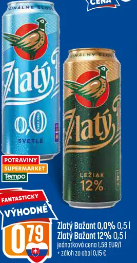 Zlatý Bažant 12% pivo svetlý ležiak plechovka