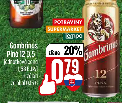 Gambrinus Plná 12 pivo ležiak svetlý plechovka