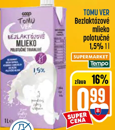 Tomu Ver Bezlaktózové mlieko polotučné 1,5 %