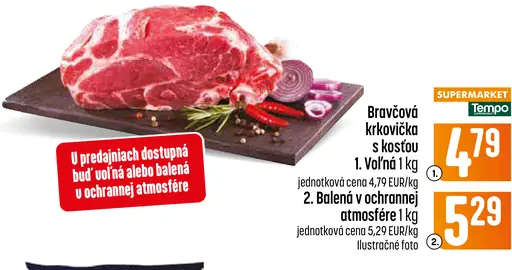 Bravčová krkovička s kosťou voľná alebo balená v ochrannej atmosfére