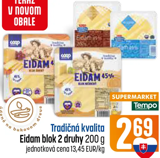 Coop Jednota Eidam syr blok 2 druhy