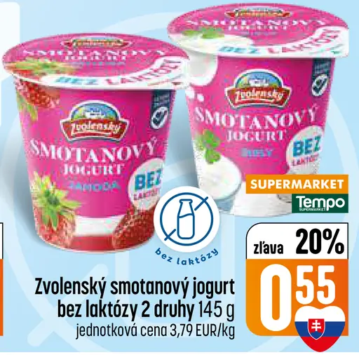 Zvolenský Smotanový jogurt jahoda bez laktózy