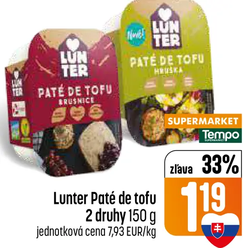 Lunter pašté de tofu rastlinná nátierka 2 druhy