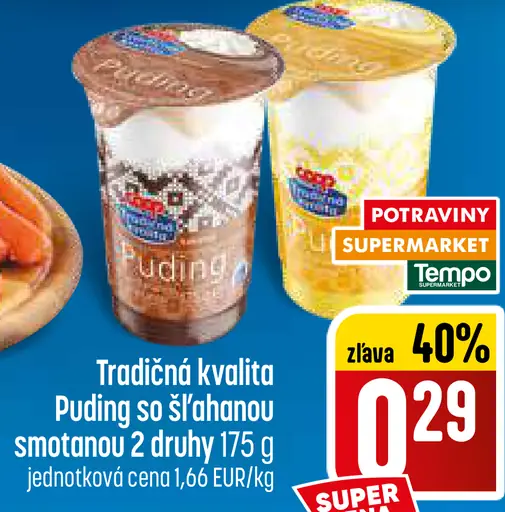 Puding so šľahanou smotanou