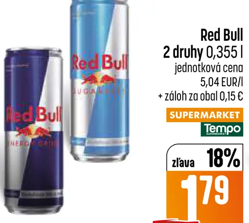 Red Bull plechovka energetický nápoj rôzne druhy