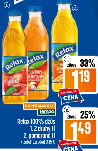 Relax 100% džús jablko, Relax 100% džús multivitamín, Relax 100% džús pomaranč