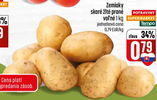 Zemiaky skoré voľné prané žlté