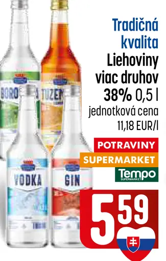 Tradičná kvalita liehoviny 38 % rôzne druhy