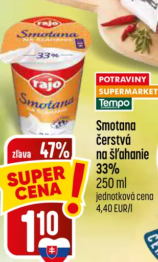 Rajo Smotana čerstvá na šľahanie 33%