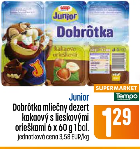 Junior Dobrotka mliečny dezert kakaový s lieskovými orieškami