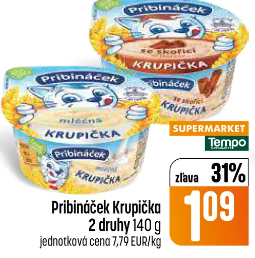 Pribináček Krupička mliečny dezert rôzne druhy