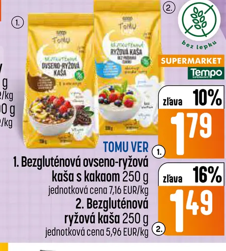 TOMU VER bezgluténová ovsená–ryžová kaša s kakaom