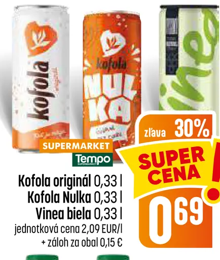 Kofola original, Kofola Nulka, Vinea biela nealkoholický nápoj plechovka
