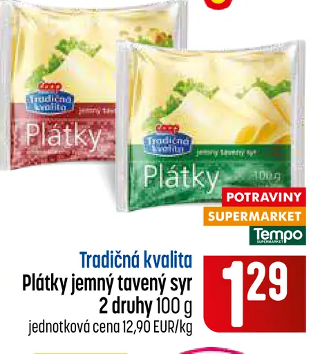 Plátky jemný tavený syr 2 druhy