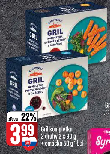 Gril kompletka, 2 druhy, syrové tyčinky s omáčkou