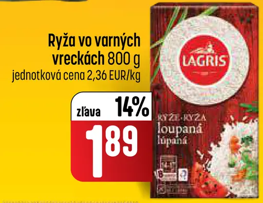 Lagris ryža vo varných vreckách