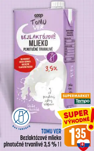 TOMU VER Bezlaktózové mlieko plnotučné trvanlivé 3,5%