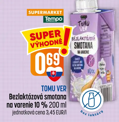 TOMU VER Bezlaktózová smotana na varenie 10%