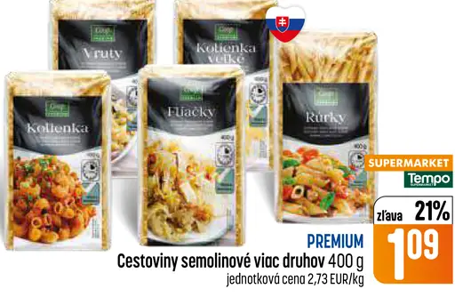 Coop Premium semolinové cestoviny – špagety, kolienka, placky a kúrky