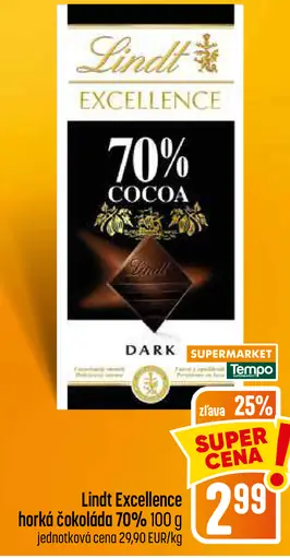 Lindt Excellence horká čokoláda 70 % kakaa