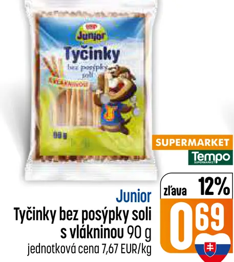 Junior Tyčinky bez posýpky soli s vlákninou