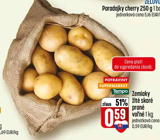 Zemiaky skoré voľné prané žlté