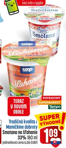 COOP Mamičkine dobroty smotana na šľahanie 33 %