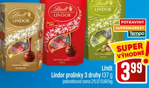 Lindt Lindor pralinky 3 druhy