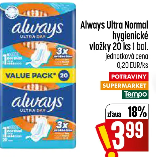 Always Ultra Normal hygienické vložky
