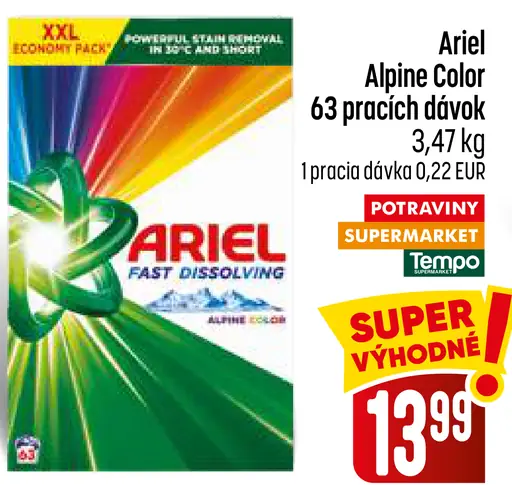 Ariel Alpine Color prací prášok na farebnú bielizeň, 63 pracích dávok