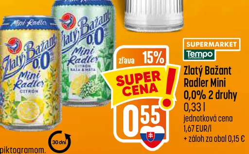 Zlatý Bažant Radler Mini 0,0 % – 2 druhy plechovka