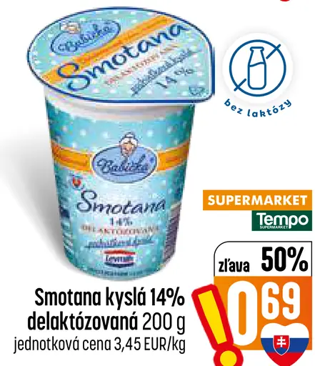 Kyslá smotana 14 % delaktózovaná