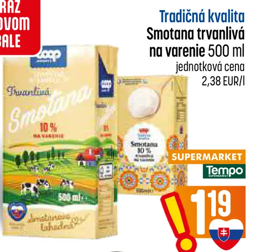 Trvanlivá smotana na varenie