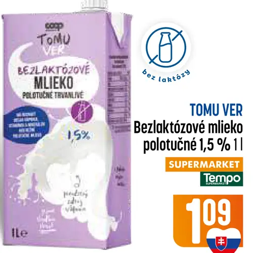 Tomu Ver Bezlaktózové mlieko polotučné 1,5 %