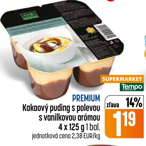 Kakaový puding s polevou s vanilkovou arómou, 4 × 125 g