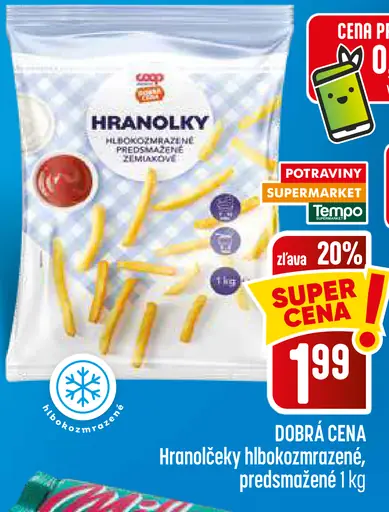 Hranolky hlbokozmrazené, predsmažené zemiakové