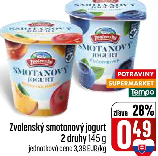 Zvolenský smotanový jogurt 2 druhy