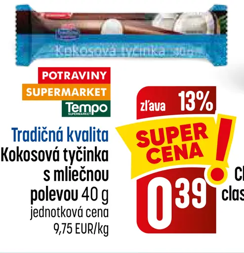 Tradičná kvalita Kokosová tyčinka s mliečnou polevou
