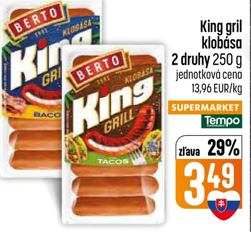 Berto King gril klobása, 2 druhy