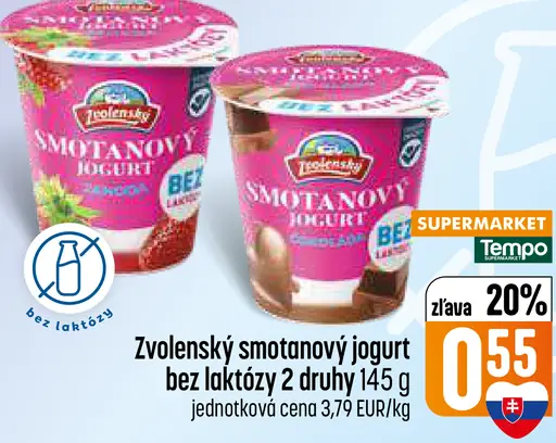 Zvolenský smotanový jogurt bez laktózy, 2 druhy