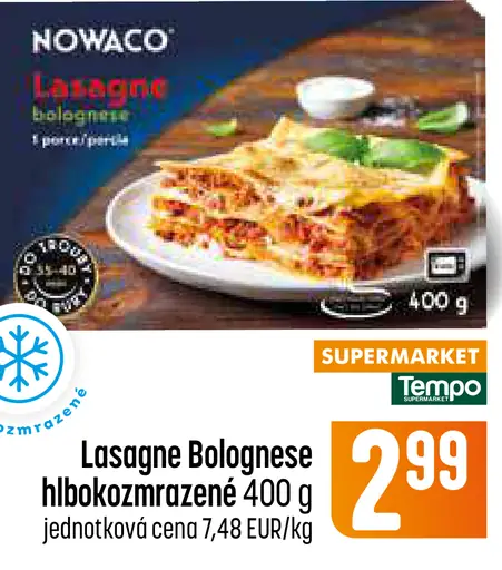 Nowaco Lasagne Bolognese hlbokozmrazené