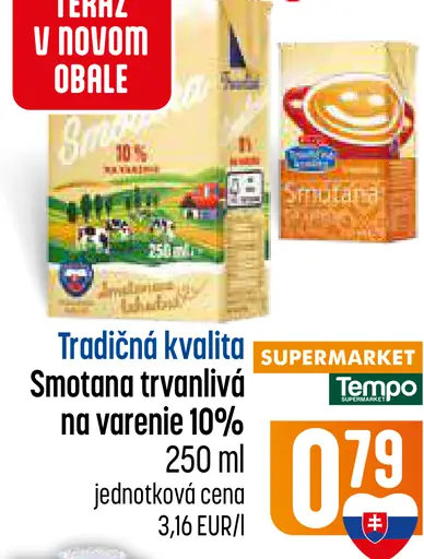 Tradičná kvalita Smotana trvanlivá na varenie 10%
