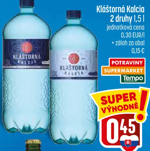 Klastorná Kalcia minerálna voda 2 druhy