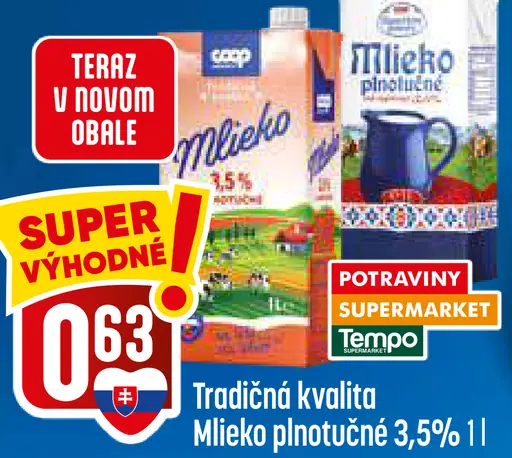 Tradičná kvalita Mlieko plnotučné 3,5%