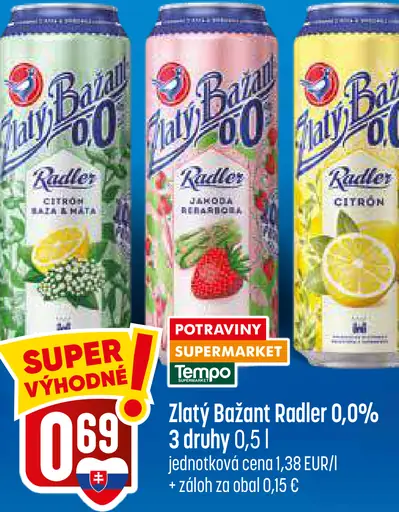 Zlatý Bažant Radler 0,0% citrón baza mäta