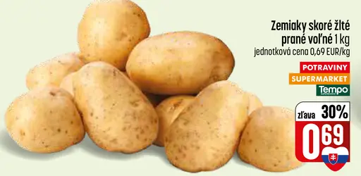 Zemiaky skoré voľné prané žlté